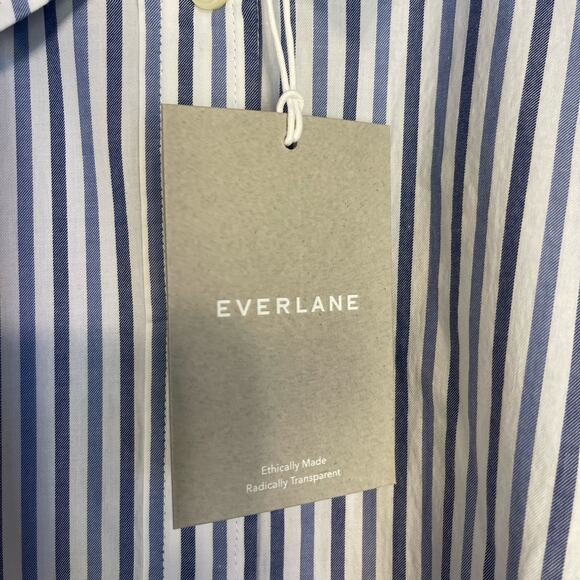Everlane Blue And White Striped Cotton Collared The Woven PJ Top Small NWT - Picture 8 of 11